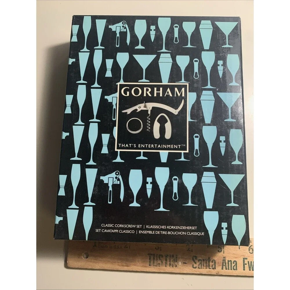 Gorham Classic 3pc rachet corkscrew set genuine leather tube case NIB